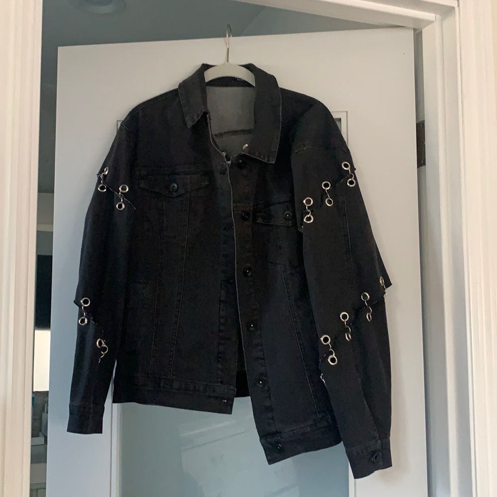 Black ring detail jean jacket